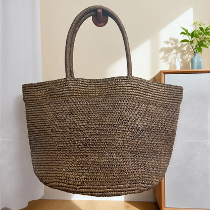 Large Raffia Straw Tote Bag – Handwoven Women's Beach Handbag