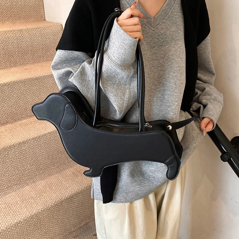 Dog Shaped Handbag - Novelty PU Leather Dachshund Shoulder Bag