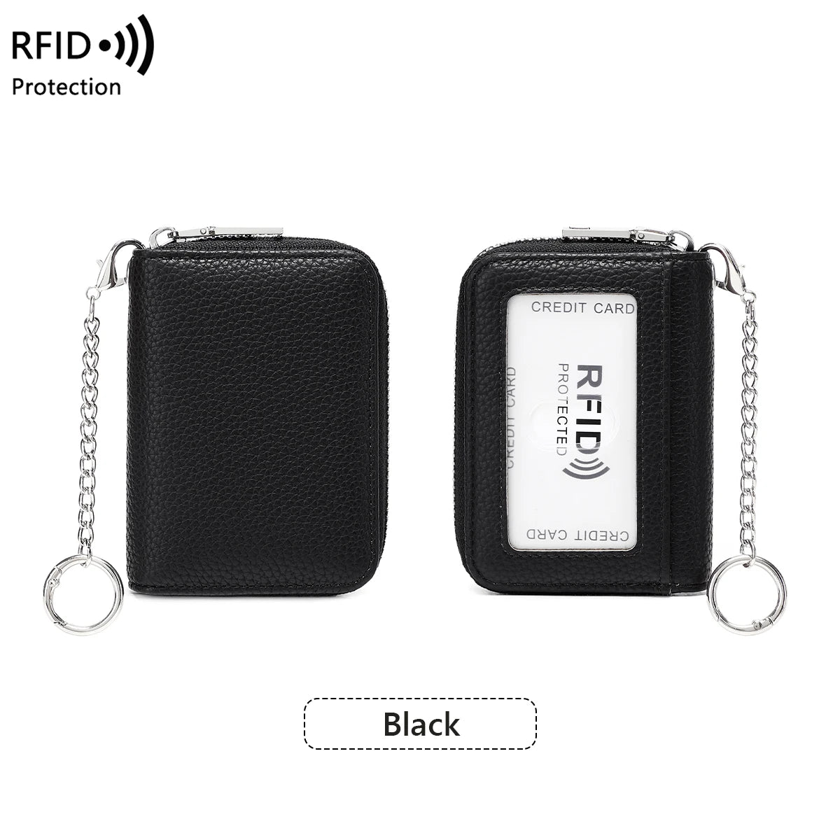RFID Blocking Women's Accordion Card Holder Wallet with Key Ring
