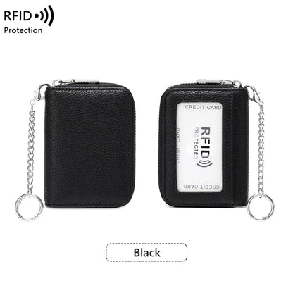 RFID Blocking Women's Accordion Card Holder Wallet with Key Ring