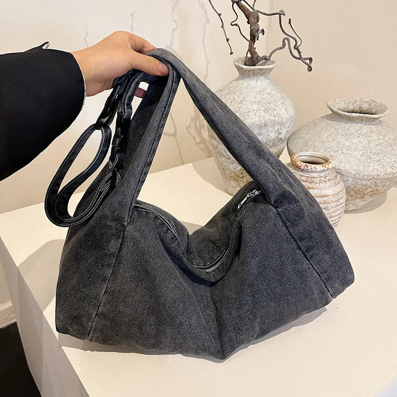 Casual Retro Denim Shoulder Bag Lightweight Large-Capacity Handbag Korean Lazy Style Underarm