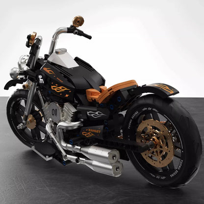Retro Motorcycle Building Blocks Model – Black Chopper Brick Set