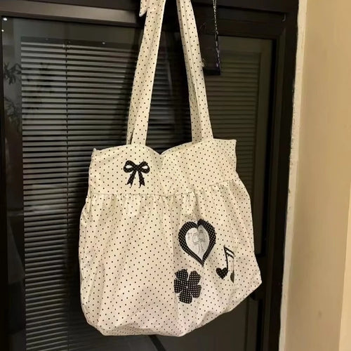 Korean Polka Dot Tote Bag – Cute Bow Shoulder Bag for Women
