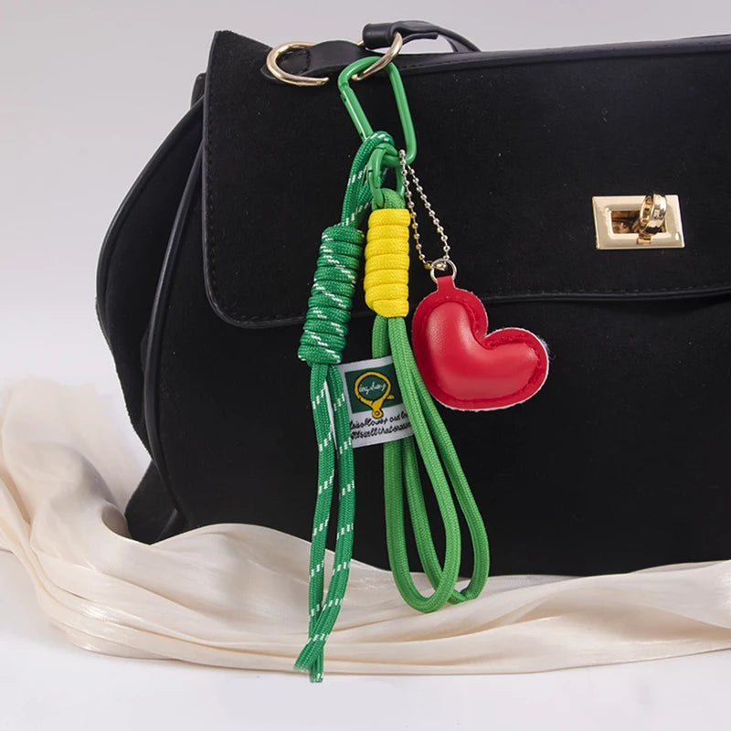 Y2K Leather Woven Rope Keychain Charm – Women's Bag Pendant