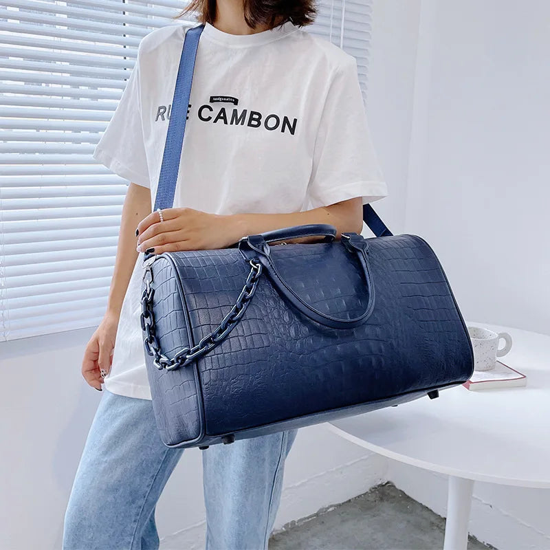 Crocodile Pattern PU Leather Travel Duffle Bag for Women