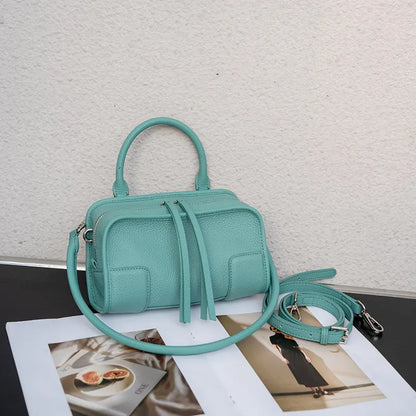 Genuine Leather Mini Boston Bag – Women's Luxury Top Handle Crossbody
