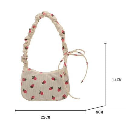 Strawberry Print Corduroy Shoulder Bag – Cute Women's Underarm Tote