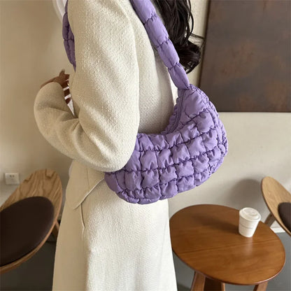 Quilted Puffer Hobo Bag for Women – Nylon Shoulder Purse