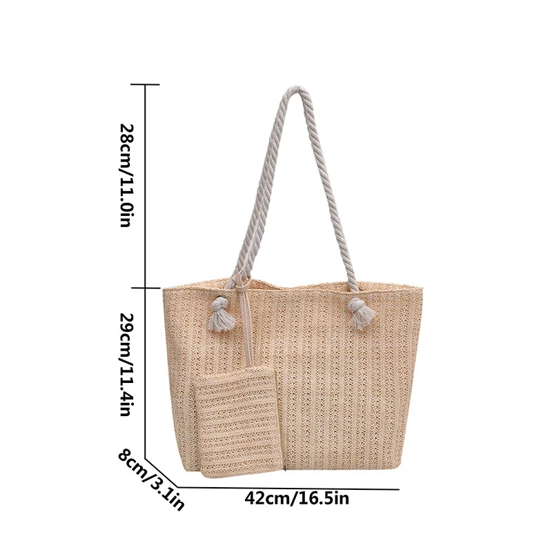 Straw Tote Bag – Large Capacity Women's Summer Beach Purse