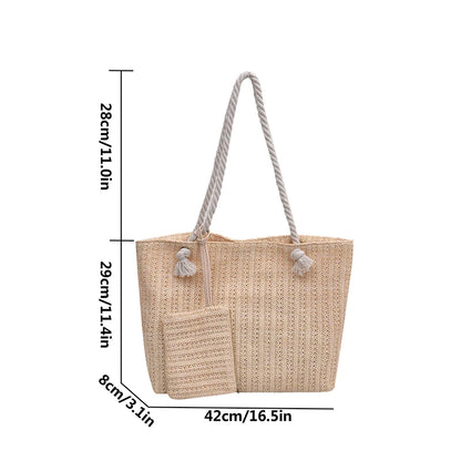 Straw Tote Bag – Large Capacity Women's Summer Beach Purse