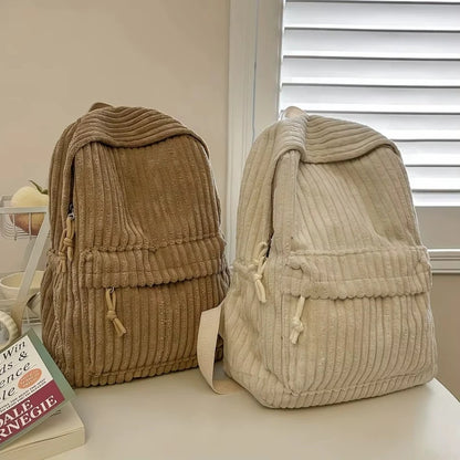 Corduroy Backpack – Korean Style Versatile Women's School Bag