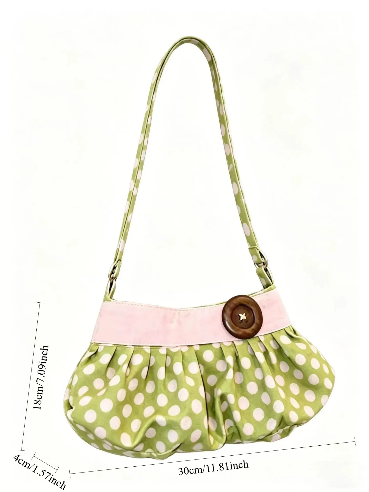 Pleated Dumpling Bag – Retro Wooden Button Shoulder Handbag