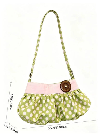 Pleated Dumpling Bag – Retro Wooden Button Shoulder Handbag