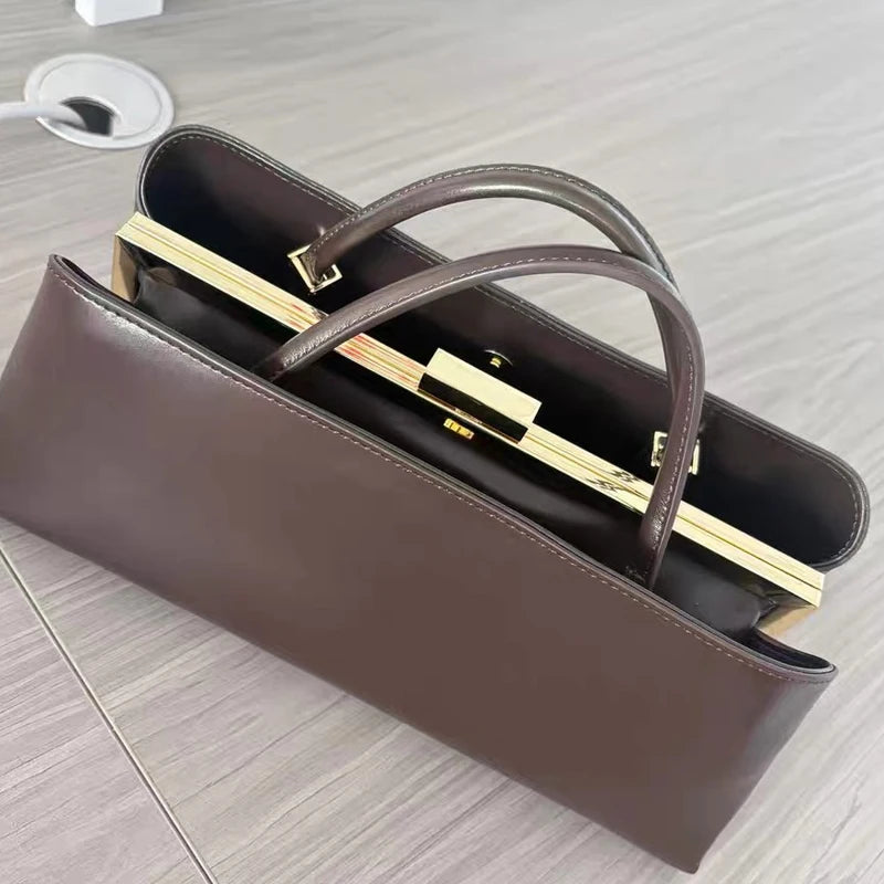 Luxury Long Clutch Handbag – Gold Clip Top Handle Purse