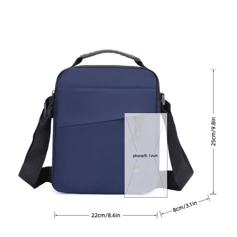 Men's Oxford Shoulder Bag with Top Handle & Multiple Compartments