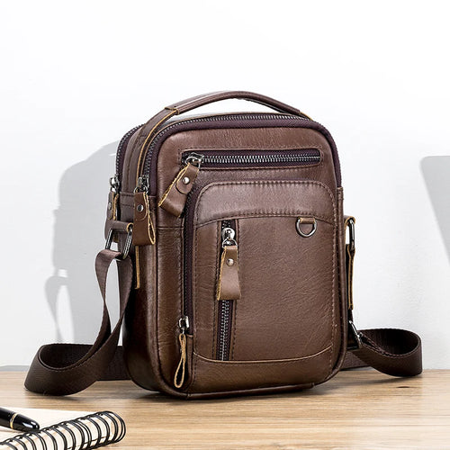 Genuine Leather Men's Crossbody Shoulder Bag – Multifunctional