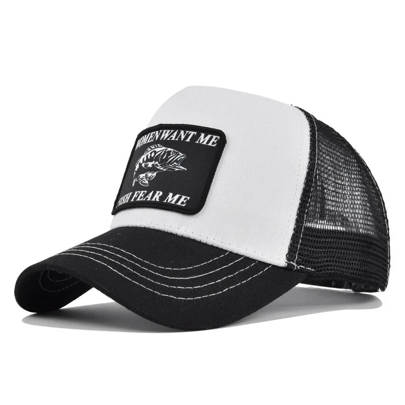 Women Want Me Fish Fear Me Trucker Hat – Unisex Fishing Cap