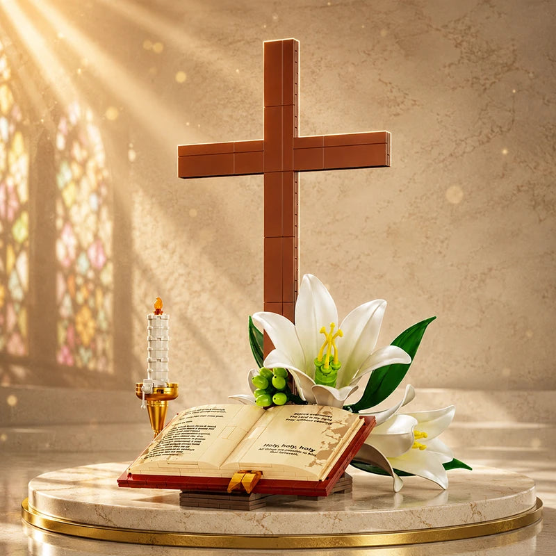 Bible Flower Cross MOC Building Blocks – Christian Desk Decor