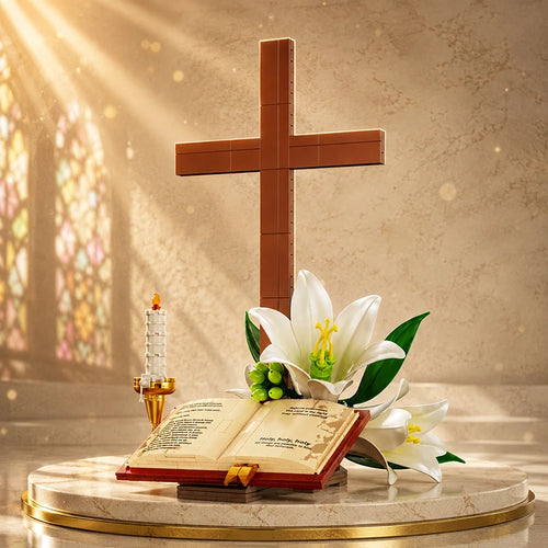 Bible Flower Cross MOC Building Blocks – Christian Desk Decor