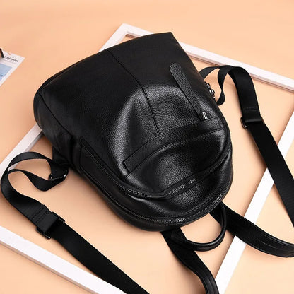 Genuine Leather Women Backpack – Multi-Pocket Luxury