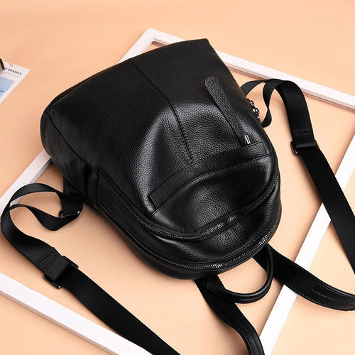 Genuine Leather Women Backpack – Multi-Pocket Luxury