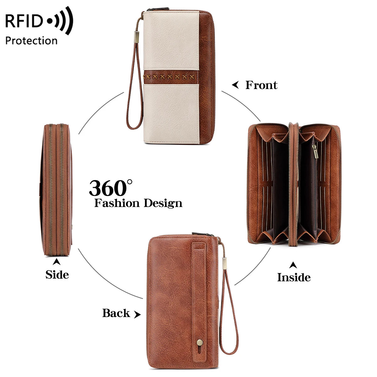 RFID Women's Long Wallet – Double Zipper Large Capacity Wristlet