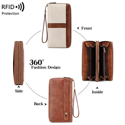 RFID Women's Long Wallet – Double Zipper Large Capacity Wristlet