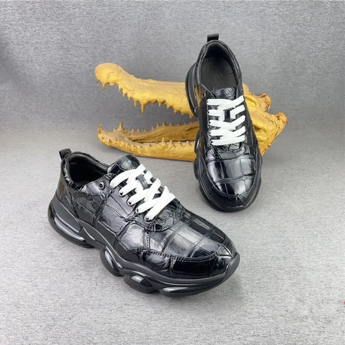 Crocodile Leather Men's Sneakers – Air Cushion Lace-Up Shoes