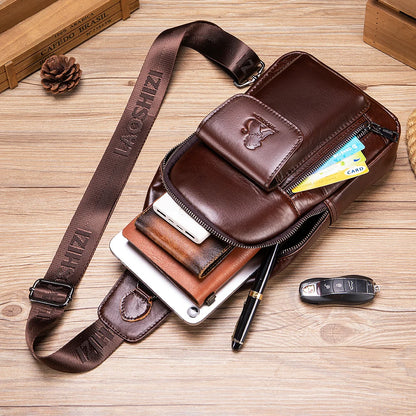 Leather Sling Bag for Men - Genuine Cowhide Crossbody Chest Bag