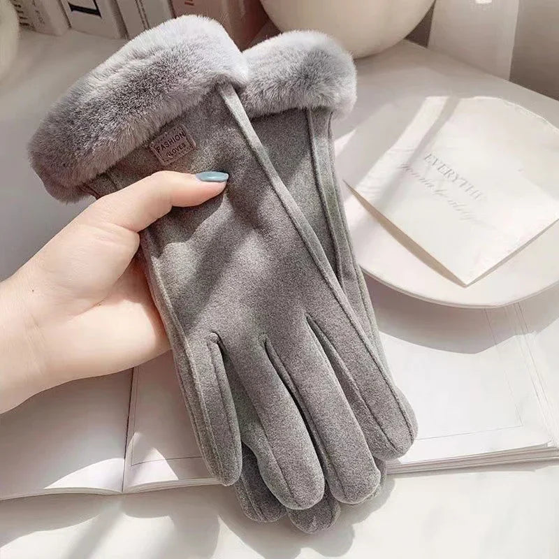 Touchscreen Winter Gloves with Faux Fur Cuff – Warm Knit Gloves for Women & Men