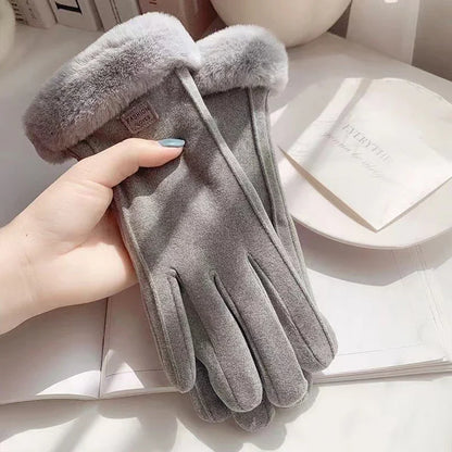 Touchscreen Winter Gloves with Faux Fur Cuff – Warm Knit Gloves for Women & Men