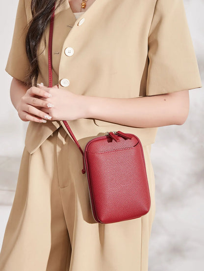 Mini Crossbody Bag for Women – Leather Phone Purse with Zipper