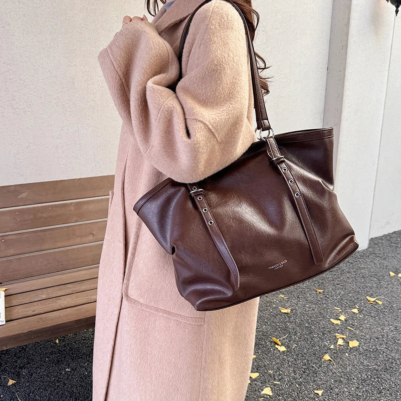 Moods Women Big Shoulder Tote Bags Soft Vegan Leather Solid Color Large Capacity Shoppers Latest