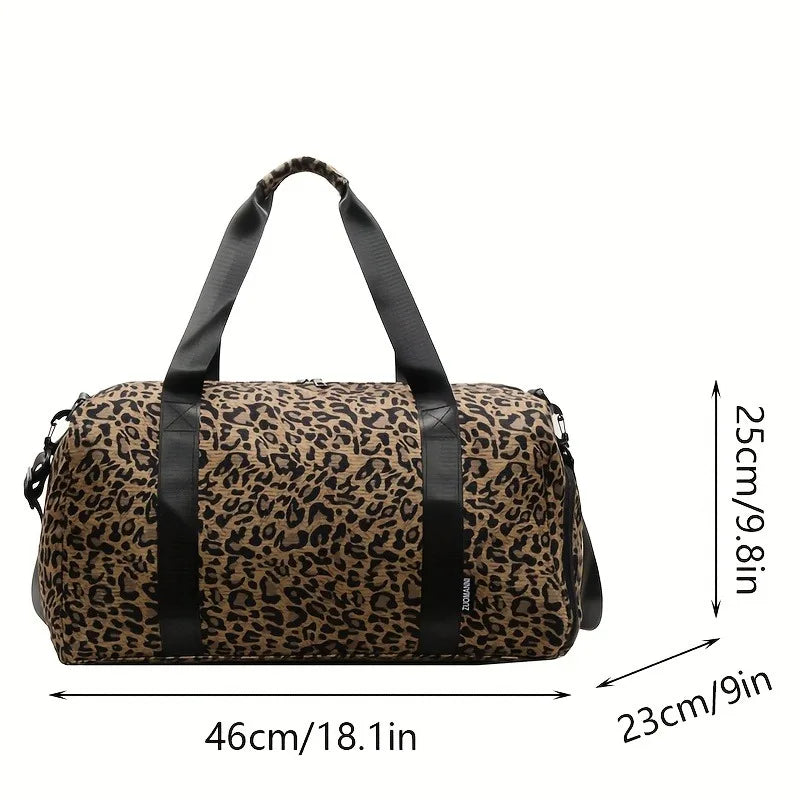 Leopard Print Weekender Duffel Bag – Large Capacity Travel Bag