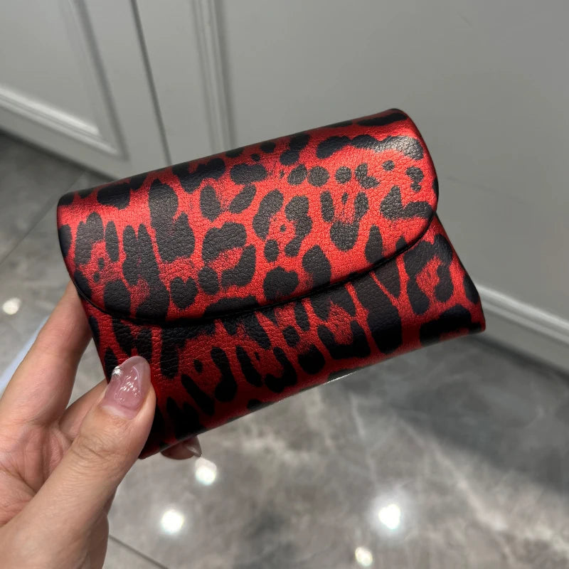 Leopard Print Genuine Leather Short Wallet – Women's Coin Purse