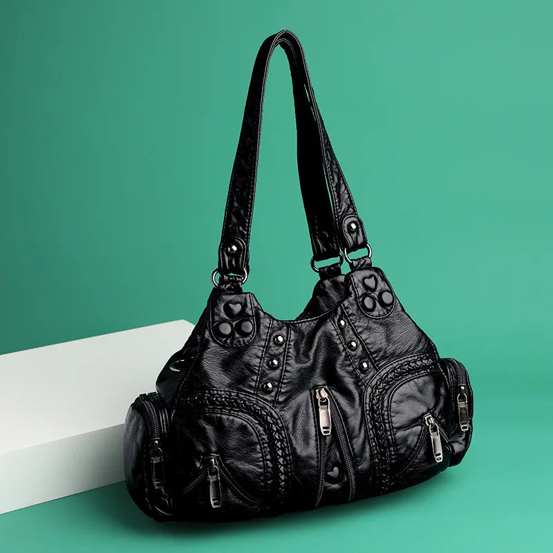 Y2K Punk Rivet PU Leather Tote Shoulder Bag for Women