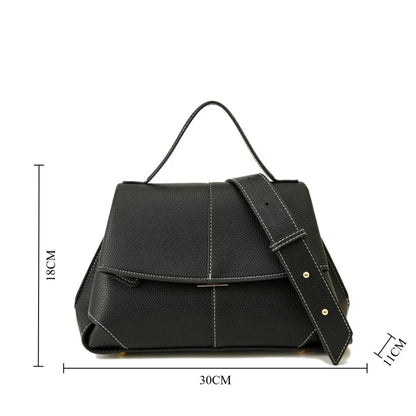 Pebbled Leather Flap Satchel Bag – Top Handle Crossbody Commuter
