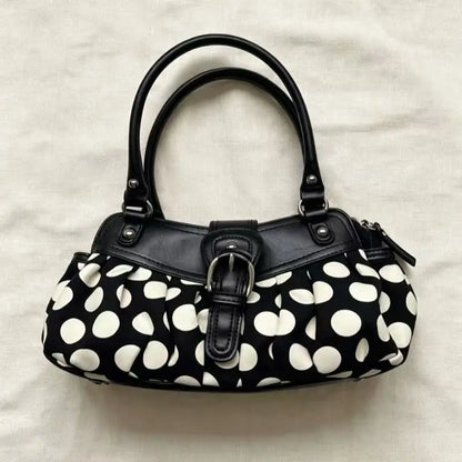 Y2K Polka Dot Shoulder Bag – Retro Satin Tote Handbag