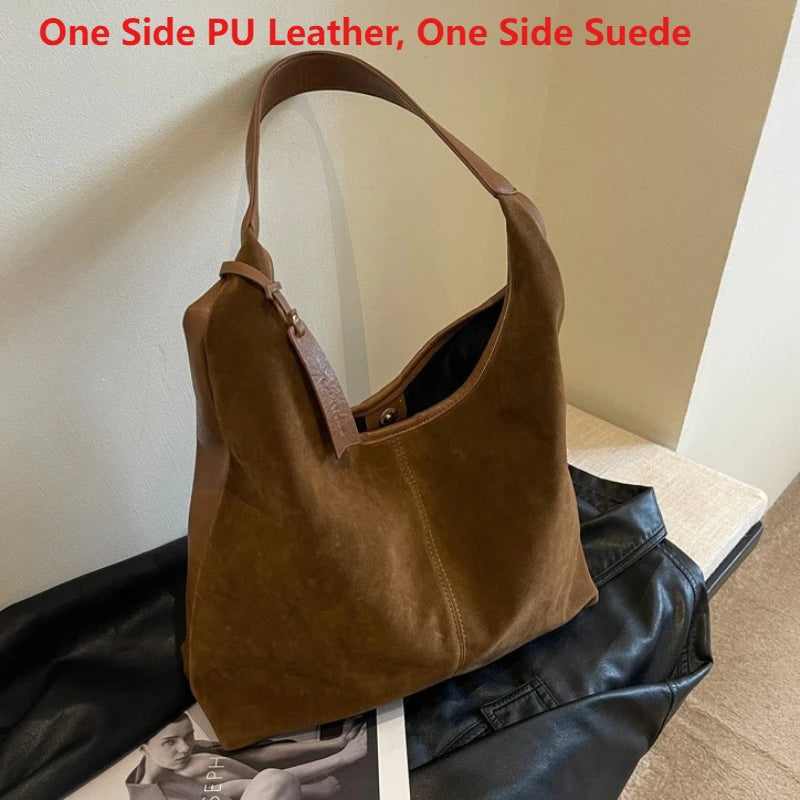 Women's Suede Hobo Shoulder Bag – Large Capacity Slouchy Handbag