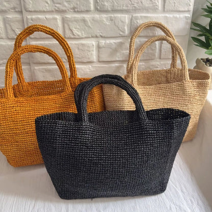 Raffia Woven Tote Bag - Summer Beach Handbag for Women