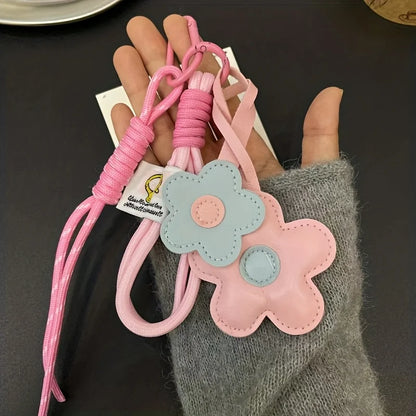 Flower Keychain PU Leather Bag Charm & Car Keyring