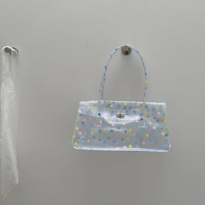 Polka Dot PVC Transparent Shoulder Bag – Waterproof Lock Handbag