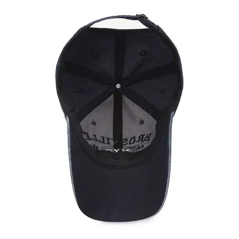 Distressed Washed Cotton Baseball Cap – Letter Embroidery Dome Hat
