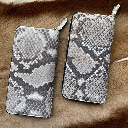 Python Skin Leather Long Wallet – Zipper Clutch with Multi-Card Slots
