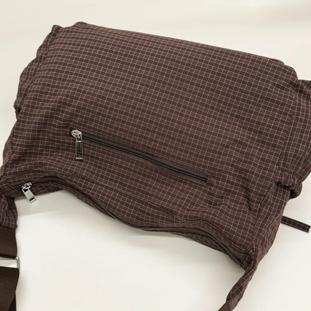 Large Capacity Retro Grid Shoulder Bag – Korean Style