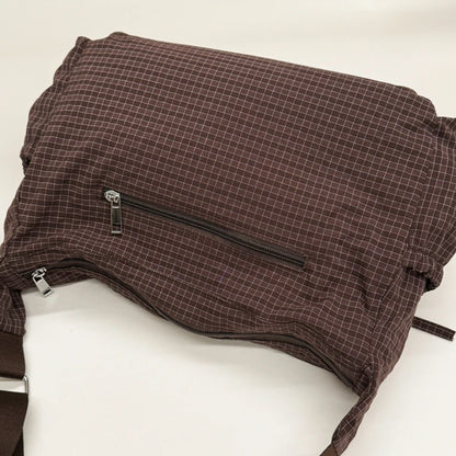 Large Capacity Retro Grid Shoulder Bag – Korean Style