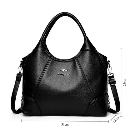 Large Capacity Leather Women's Handbag – 3-Layer Shoulder & Crossbody Bag