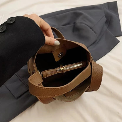 PU Leather Bucket Bag Women Shoulder Crossbody Handbag