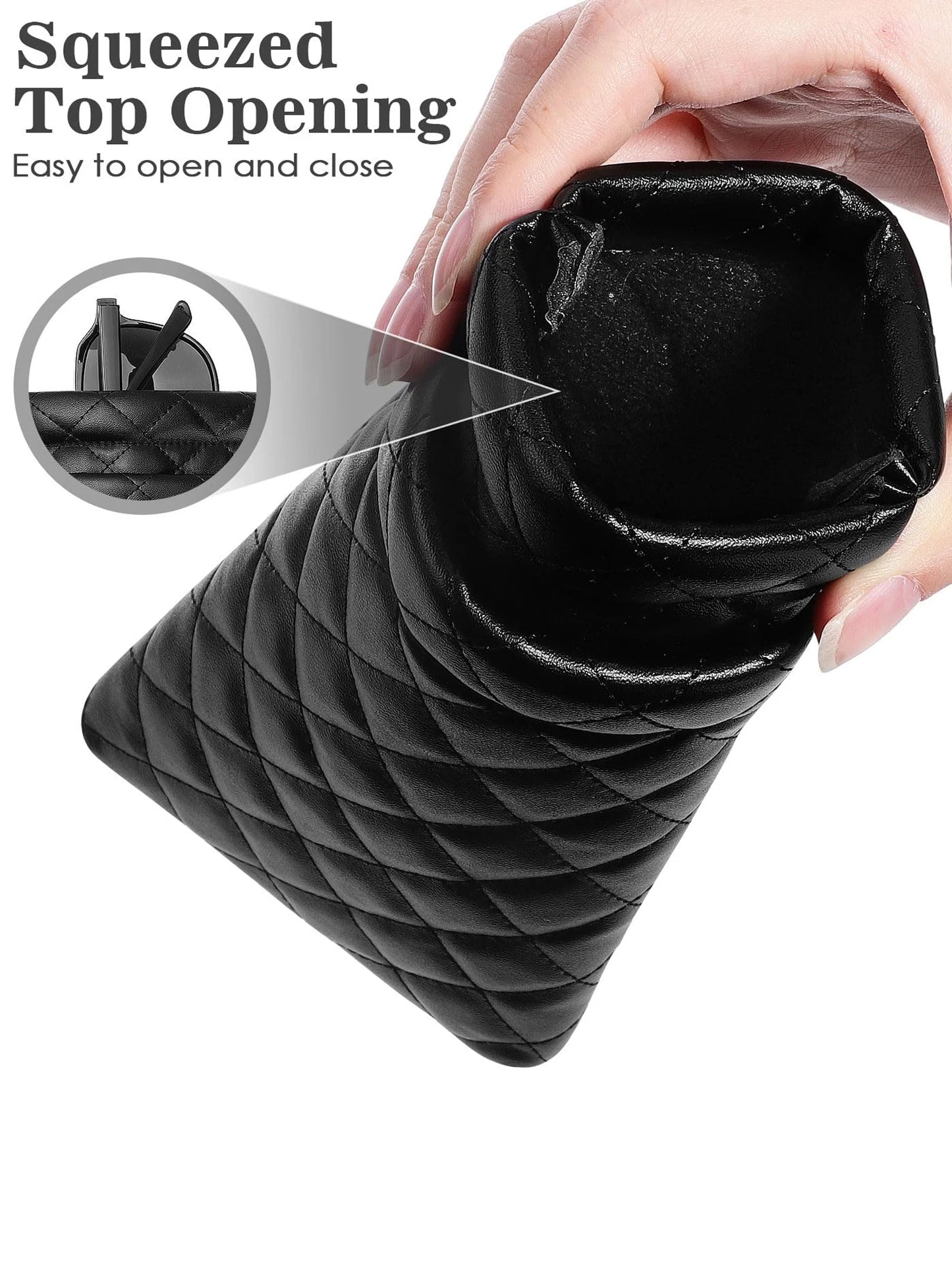 Soft PU Leather Double Glasses Case – Quilted Argyle Squeeze-Top