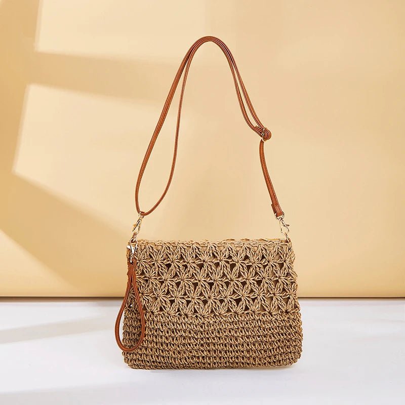 Straw Woven Crossbody Bag – Women's Clutch Purse with Detachable Strap